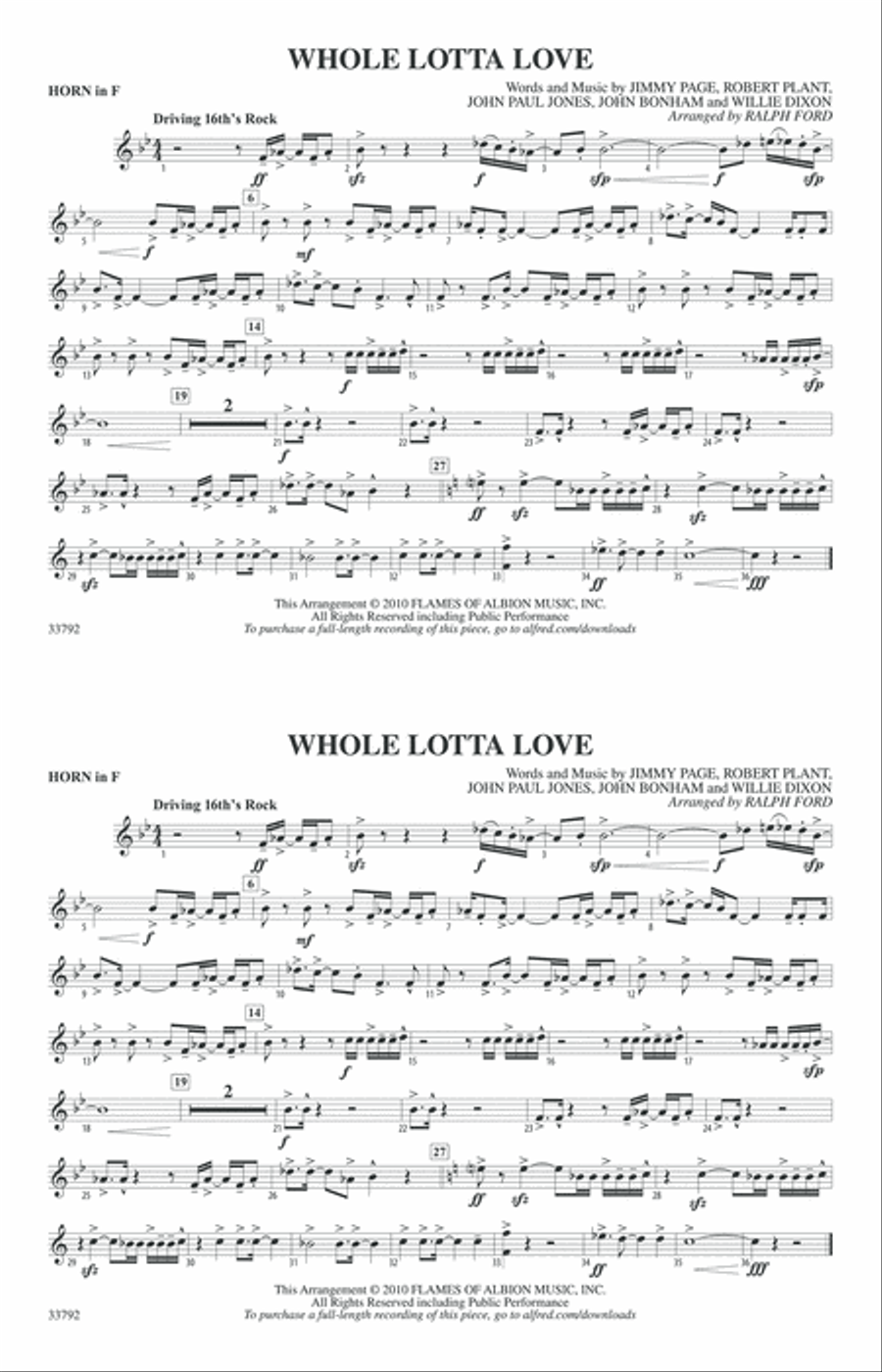 Whole Lotta Love: 1st F Horn Marching Band scores gallery preview page 1