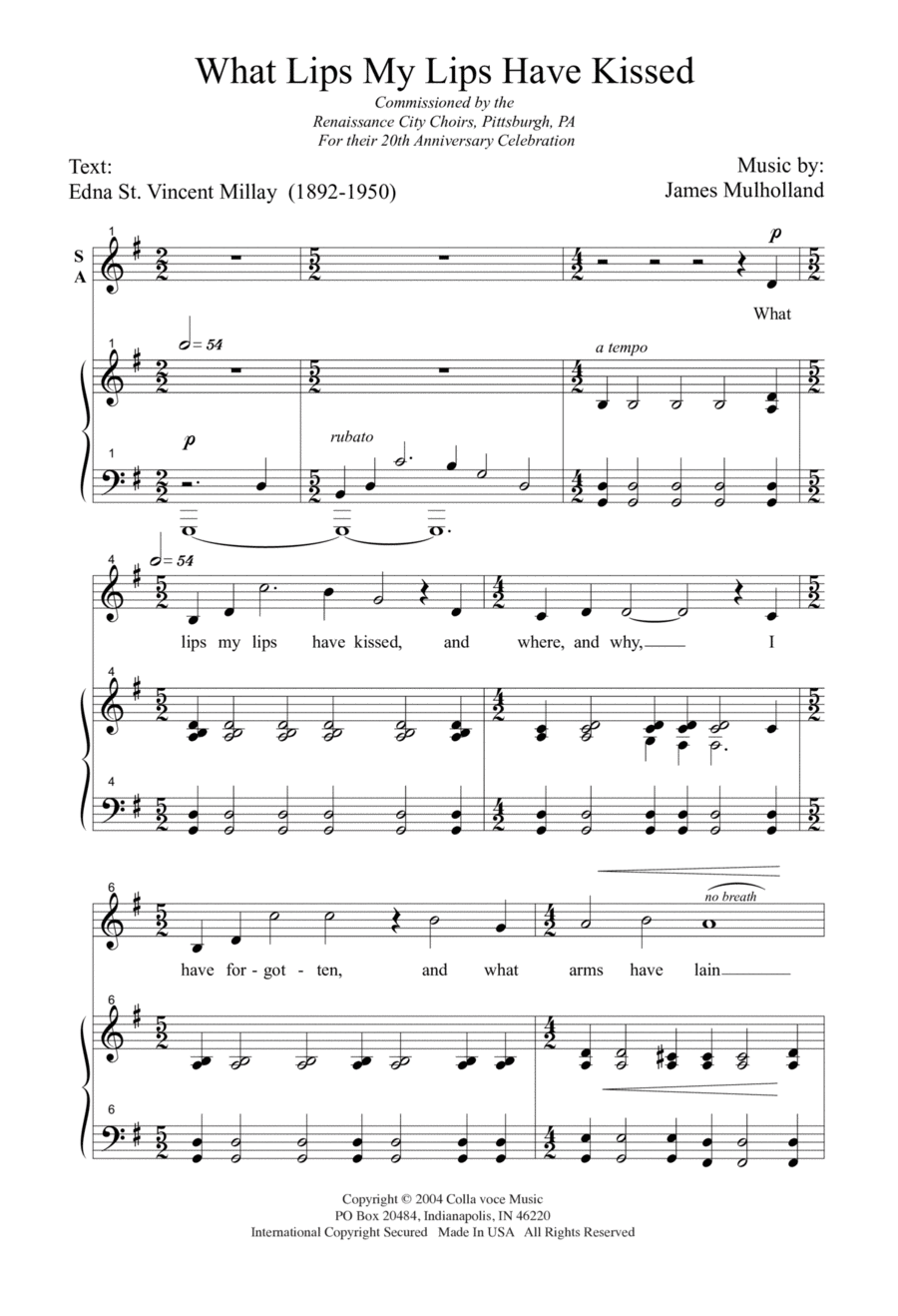 What Lips My Lips Have Kissed 4-Part scores gallery preview page 1