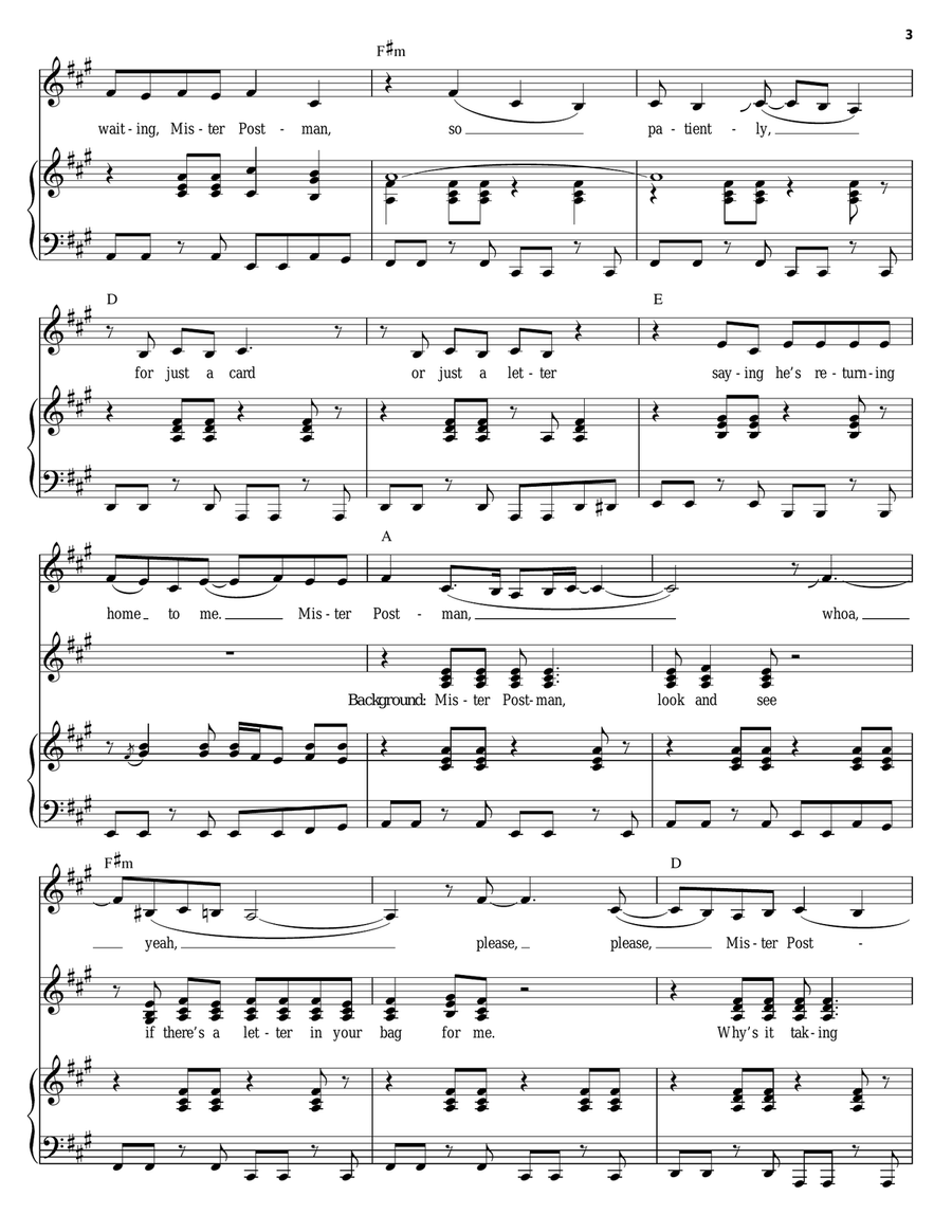 Please Mr. Postman Piano, Vocal scores gallery preview page 3