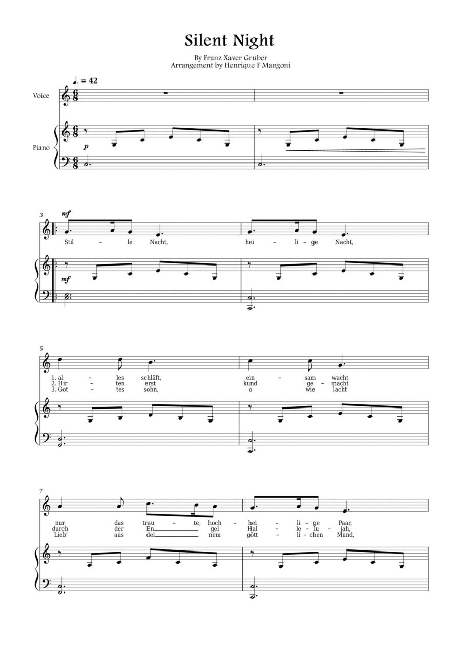 Stille Nacht (german lyrics) Voice scores gallery preview page 1