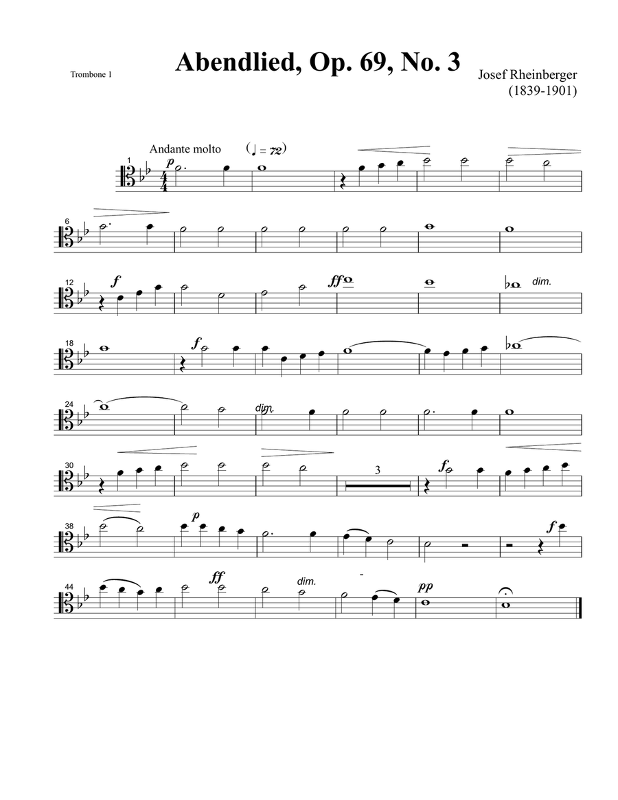 Abendlied by Josef Rheinberger Small Ensemble scores gallery preview page 1