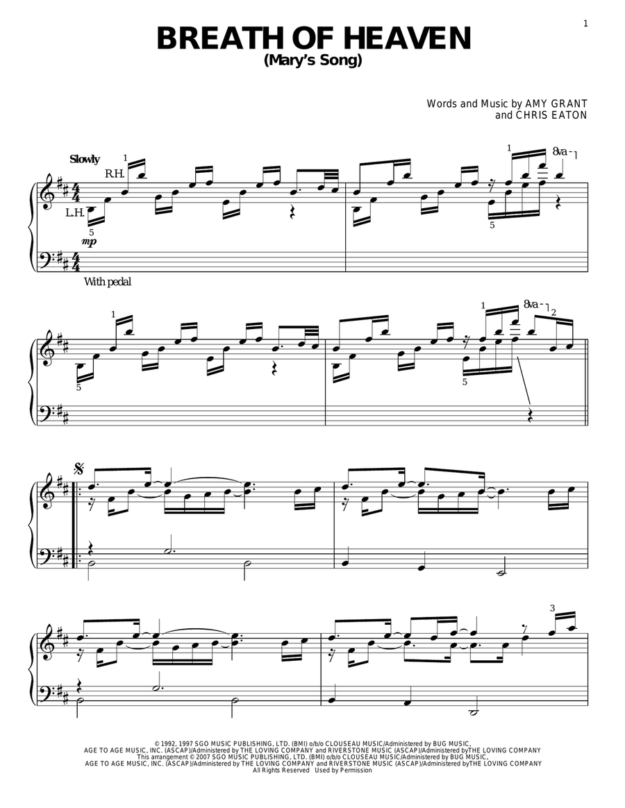 Breath Of Heaven (Mary's Song) Piano Solo scores gallery preview page 1