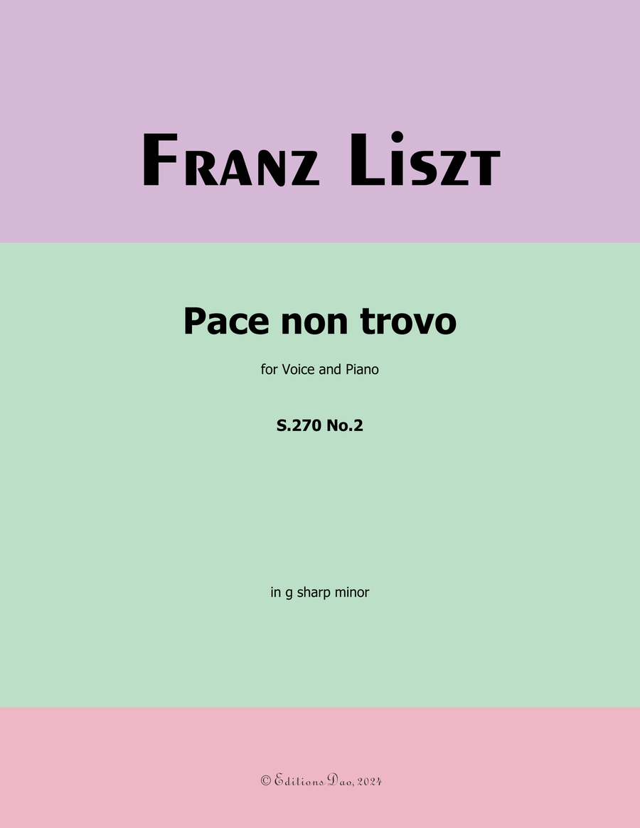 Pace non trovo, by Liszt, S.270 No.2, in g sharp minor Voice scores gallery preview page 1