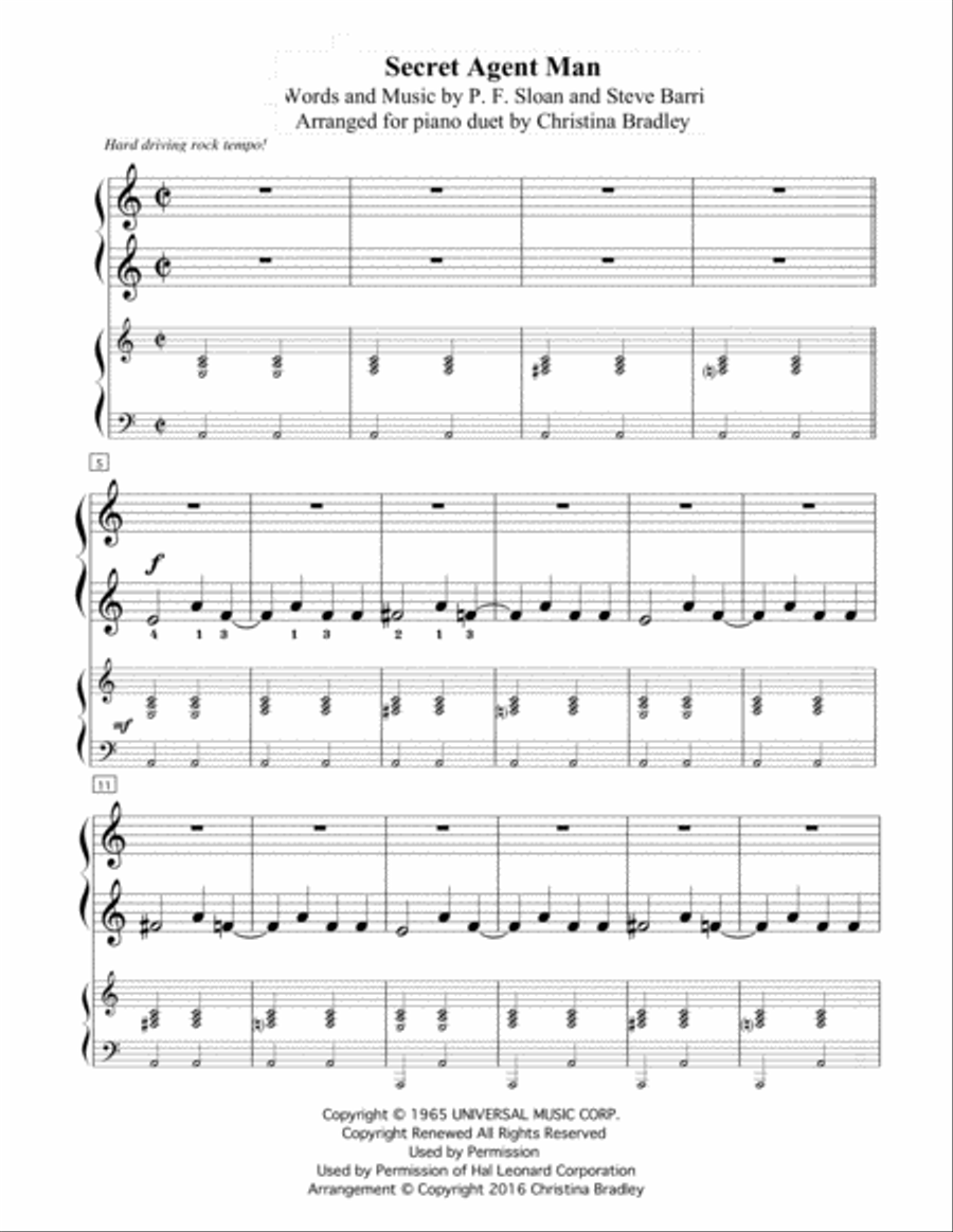 Secret Agent Man Easy Piano scores gallery preview page 1