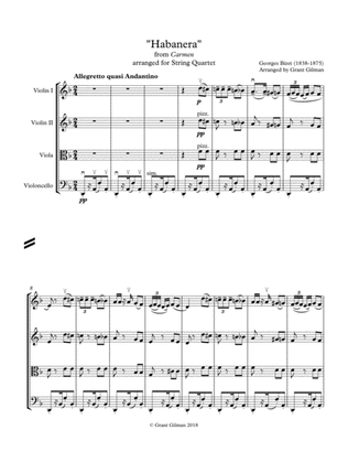"Habanera" from Bizet's Carmen - for String Quartet - Score & Parts