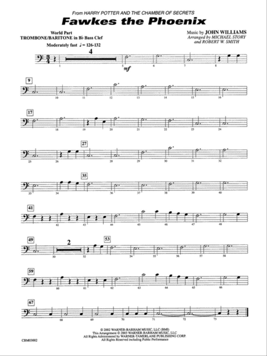 Fawkes the Phoenix (from Harry Potter and the Chamber of Secrets): WP 1st B-flat Trombone B.C. Concert Band scores gallery preview page 1