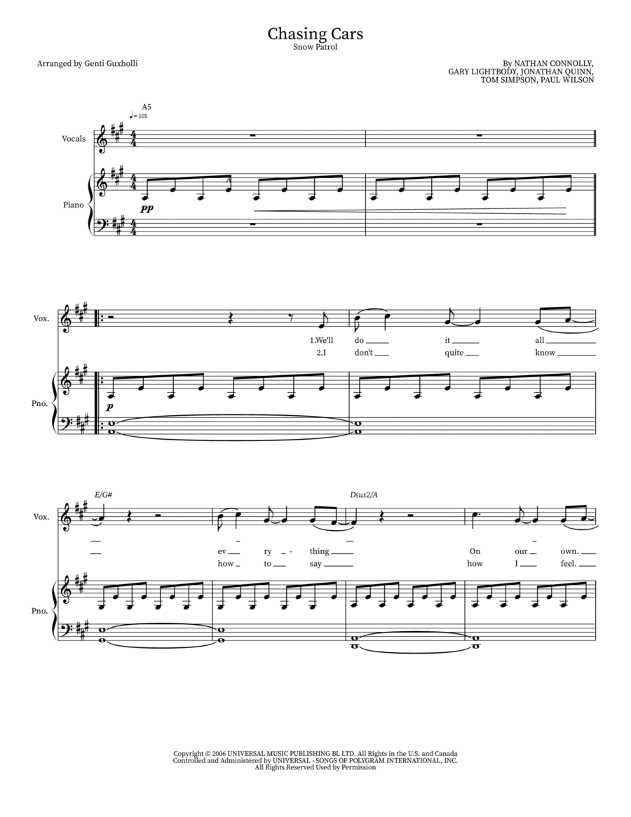 Chasing Cars Voice scores gallery preview page 1