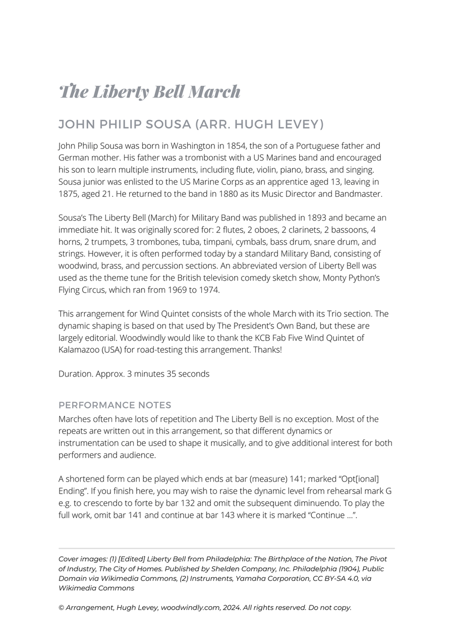 The Liberty Bell arranged for Wind Quintet Woodwind Quintet scores gallery preview page 2