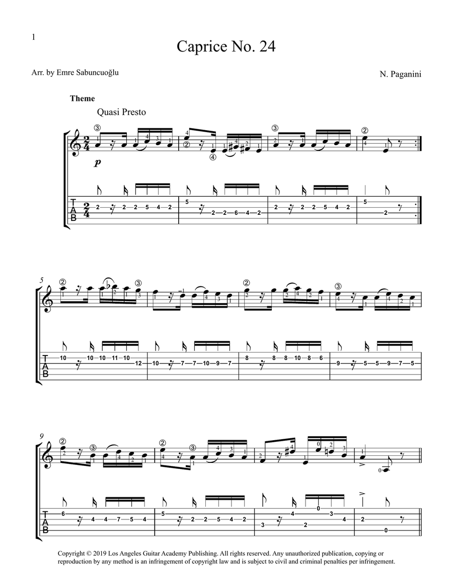 Caprice No. 24, Op. 1 by N. Paganini for solo classical guitar Acoustic Guitar scores gallery preview page 6