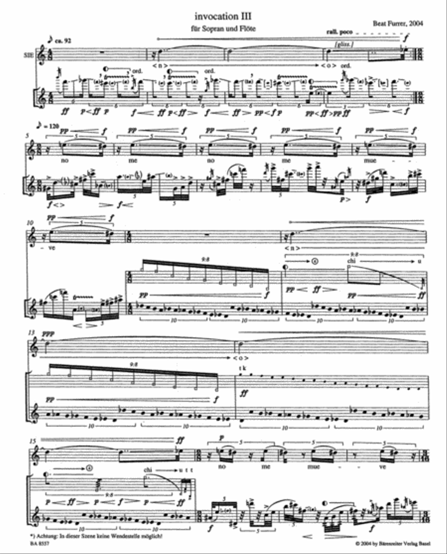 invocation III for Soprano and Flute Flute scores gallery preview page 2