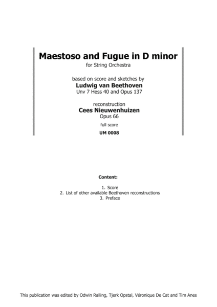 Maestoso and Fugue in D minor for String Orchestra - Based on Ludwig van Beethoven Unv 7 Hess 40 & O image number null