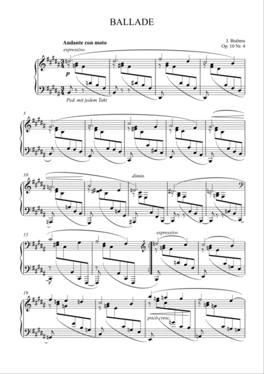 Brahms - Ballade in B major Op.10 NO.4 Piano Solo scores gallery preview page 2