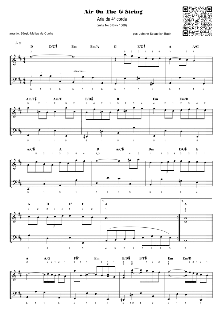 Air On The G String - aria da 4ªcorda - Bwv 1068 Piano Solo scores gallery preview page 1