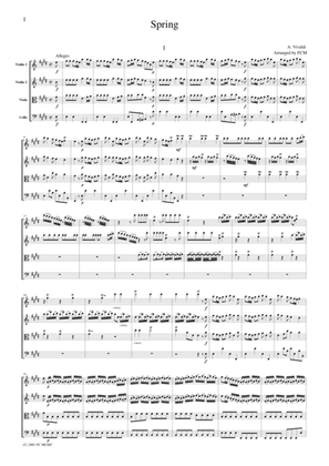 Book cover for Vivaldi Spring from the Four Seasons, all mvts., for string quartet, CV101