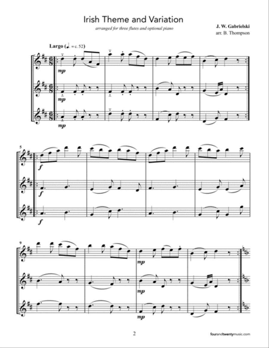 Cantilena and Irish Theme & Variation, for three flutes and optional piano Small Ensemble scores gallery preview page 6