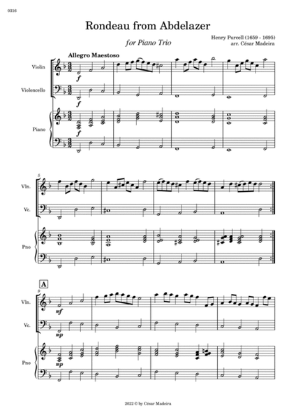 Rondeau from Abdelazer - Violin, Cello and Piano (Full Score and Parts) image number null