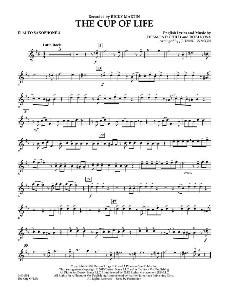 The Cup of Life - Eb Alto Saxophone 2 Concert Band scores gallery preview page 1