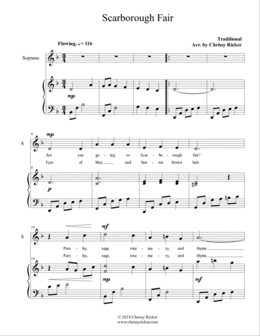 Scarborough Fair - folk/jazz version for voice and piano Soprano Voice scores gallery preview page 1