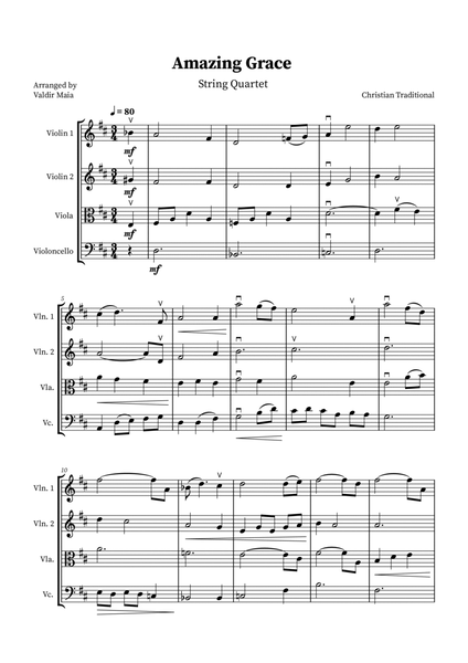 Amazing Grace - String Quartet Sheet Music image number null