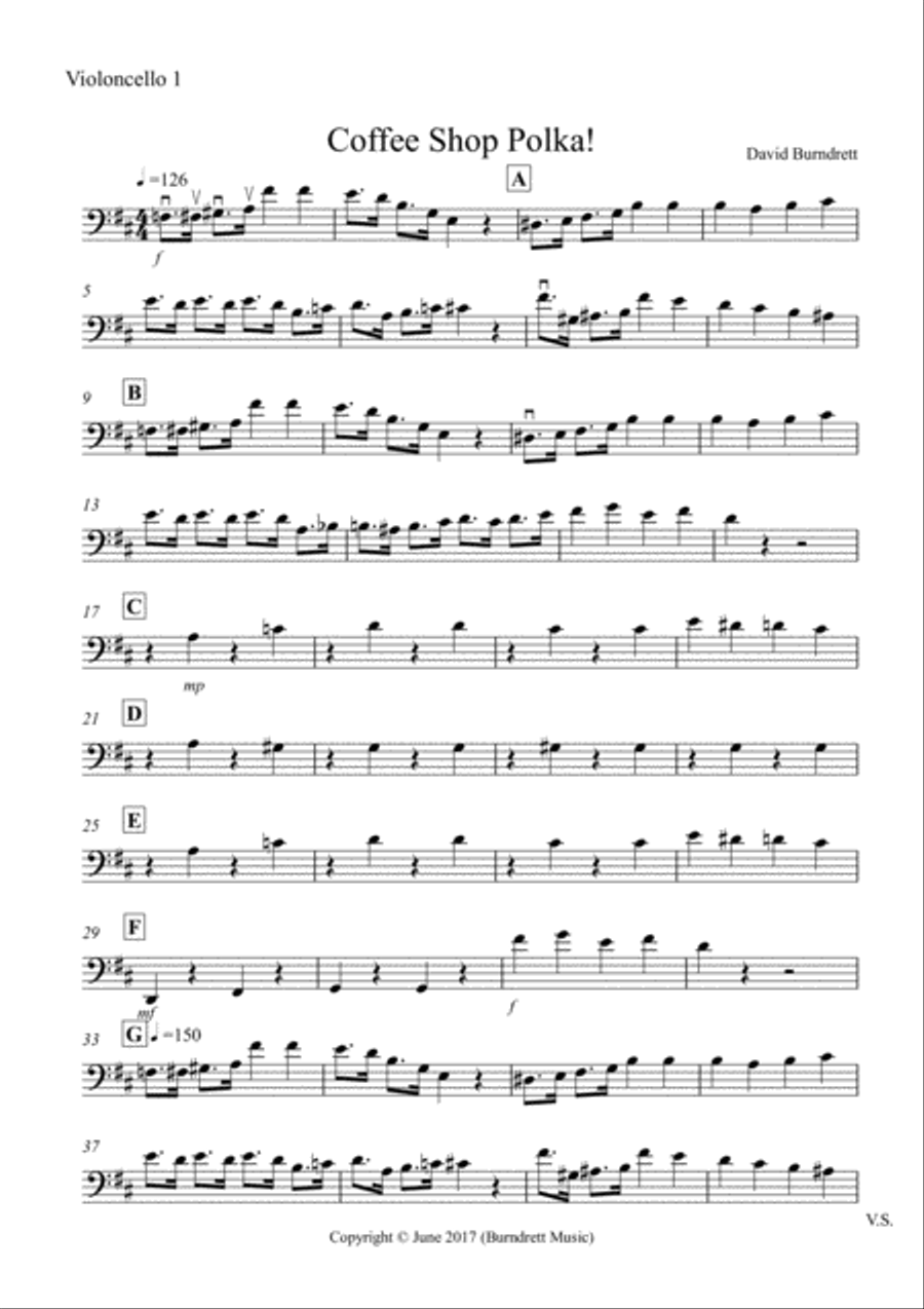 Coffee Shop Polka! for Cello Quartet Cello Solo scores gallery preview page 4