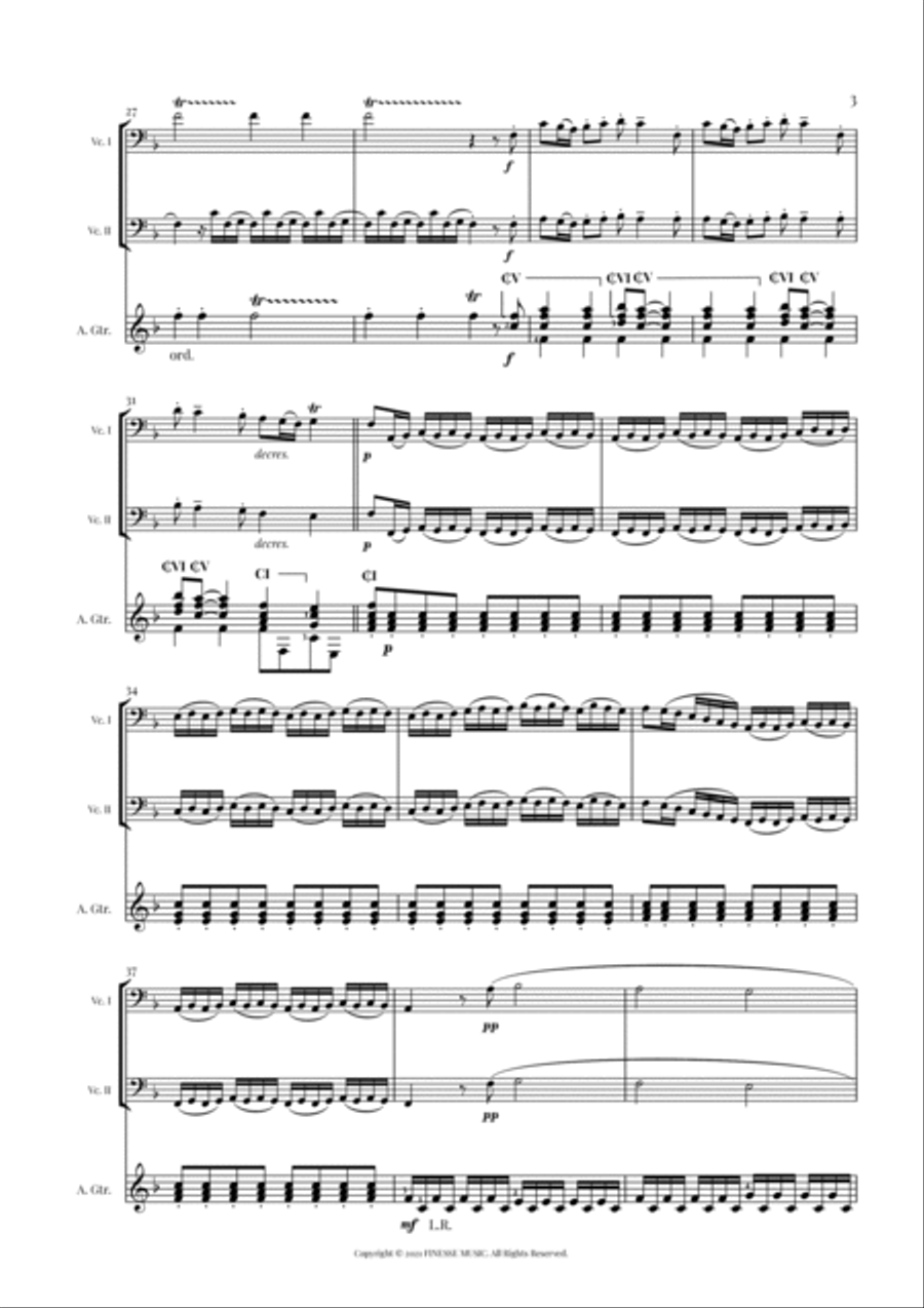 TRIO - Four Seasons Spring (Allegro) for 2 CELLOS and ACOUSTIC GUITAR - F Major Small Ensemble scores gallery preview page 5