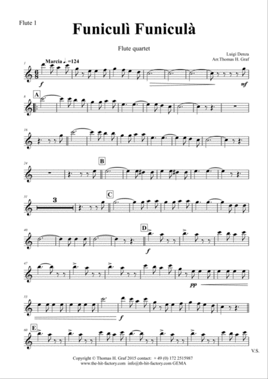 Funiculi Funicula - Italian Evergreen - Flute Quartet Flute Quartet scores gallery preview page 4