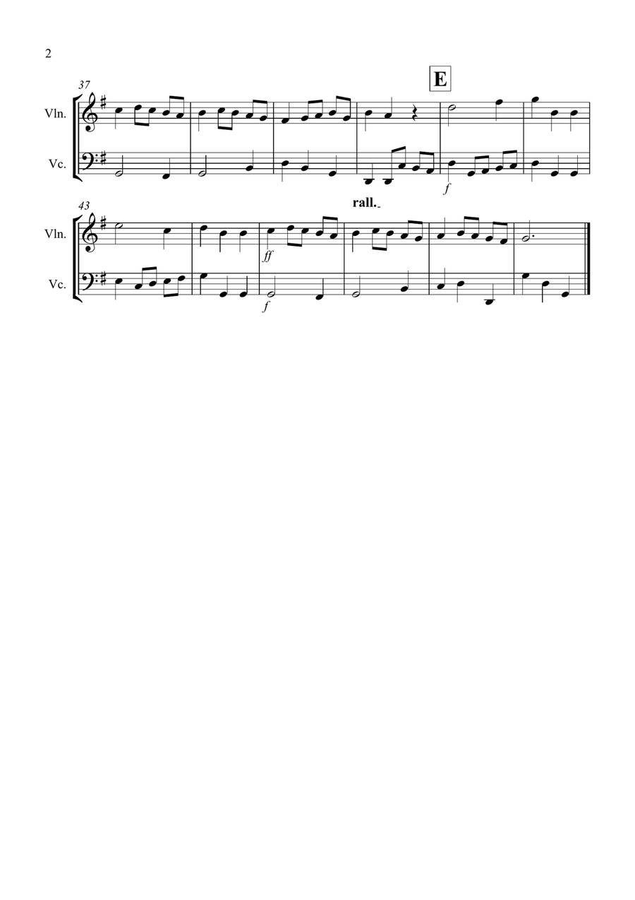 Minuet in G by Bach for Violin and Cello Duet String Duet scores gallery preview page 2