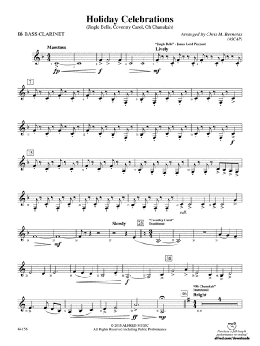Holiday Celebrations: B-flat Bass Clarinet Concert Band scores gallery preview page 1