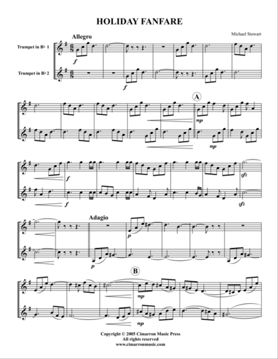 Holiday Fanfare for Two Trumpets Trumpet Duet scores gallery preview page 1