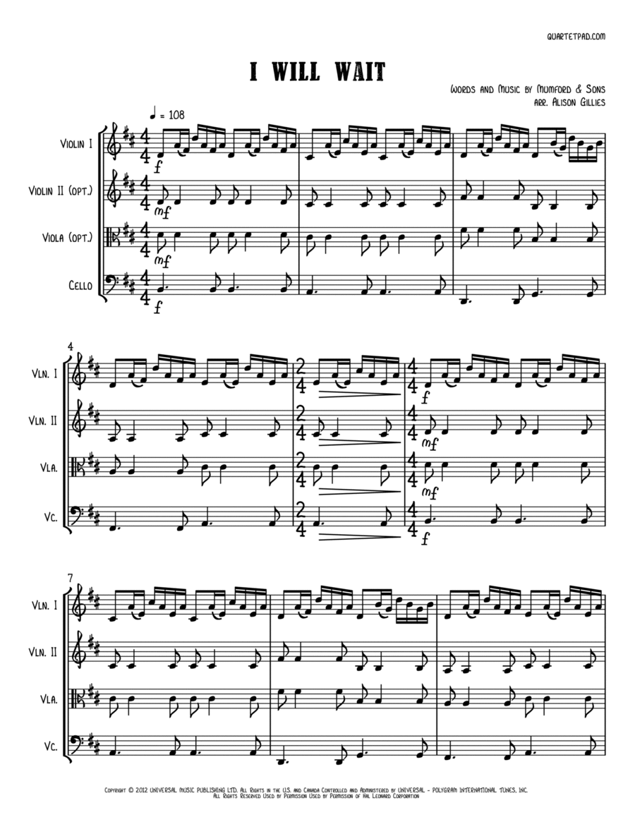 I Will Wait String Trio scores gallery preview page 1