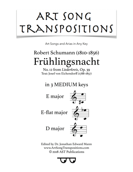 Frühlingsnacht, Op. 39 no. 12 (in 3 medium keys: E, E-flat, D major)