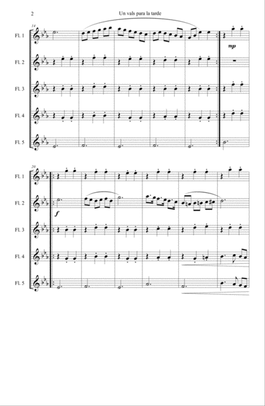 Vals para la tarde, quinteto de flautas Small Ensemble scores gallery preview page 2
