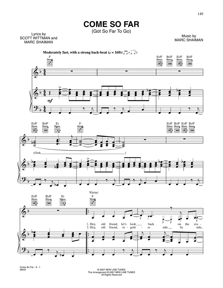 Come So Far (Got So Far To Go) (from Hairspray) Piano, Vocal, Guitar scores gallery preview page 1