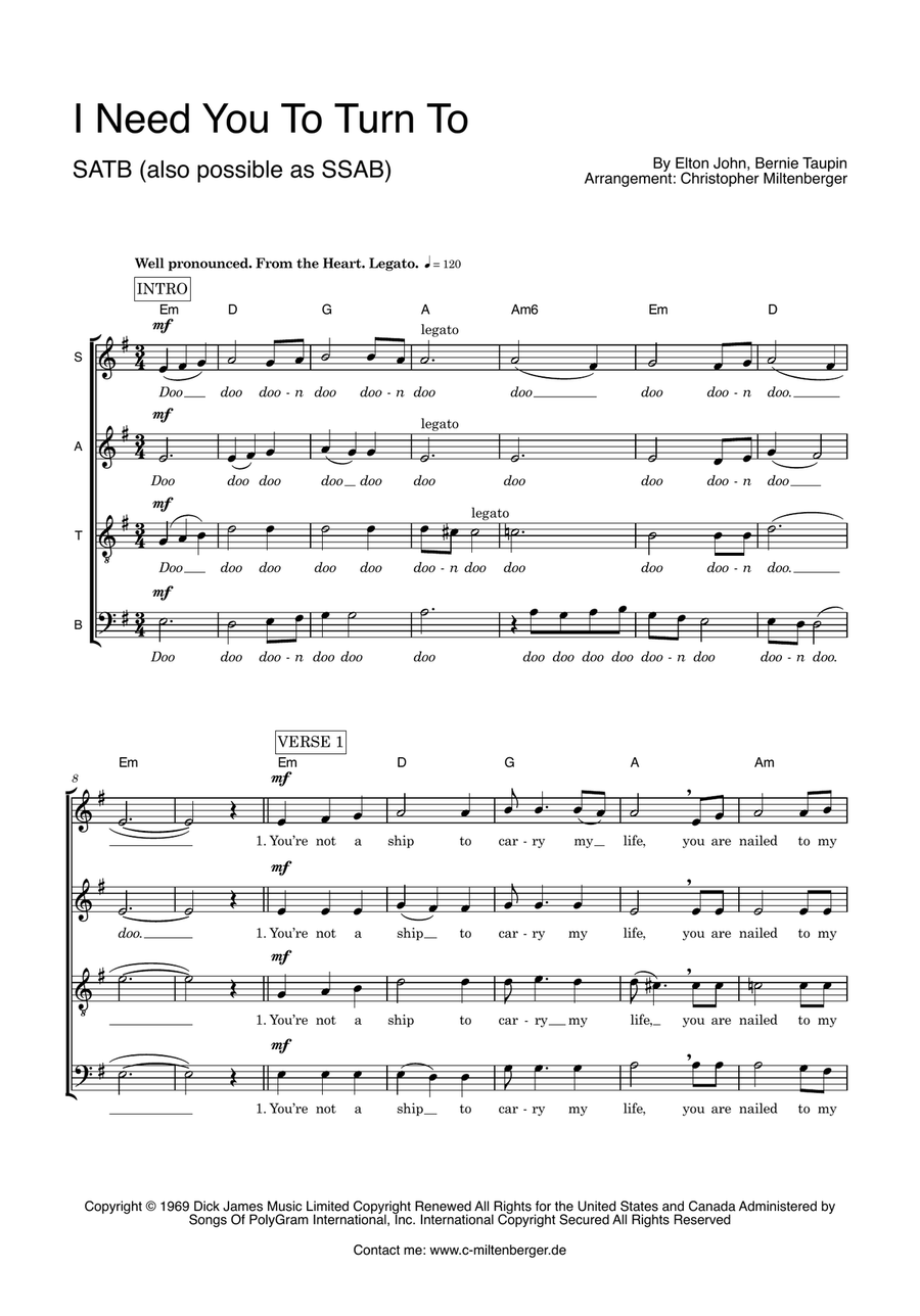 I Need You To Turn To I Need You To Turn To 4-Part scores gallery preview page 1