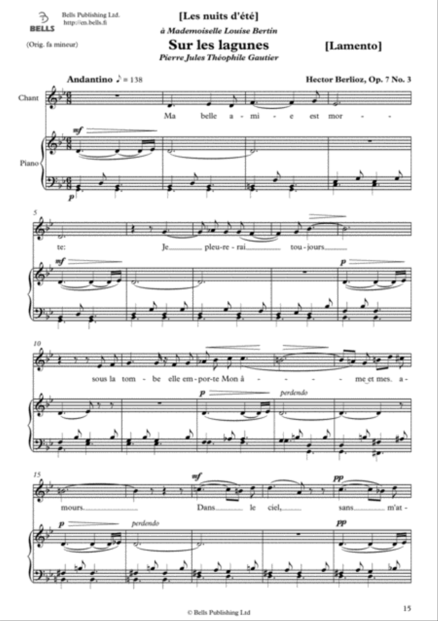 Sur les lagunes (Lamento), Op. 7 No. 3 (G minor) Voice Solo scores gallery preview page 1