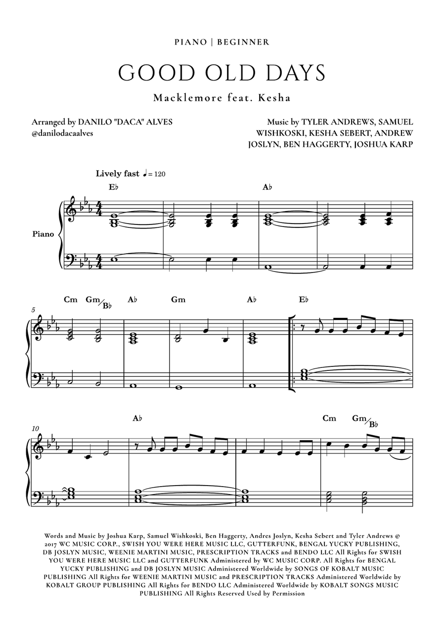 Good Old Days Easy Piano scores gallery preview page 1