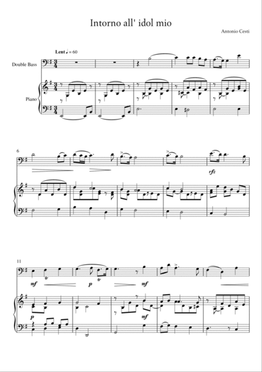 Antonio Cesti - Intorno all idol mio (Piano and Double Bass) Small Ensemble scores gallery preview page 2