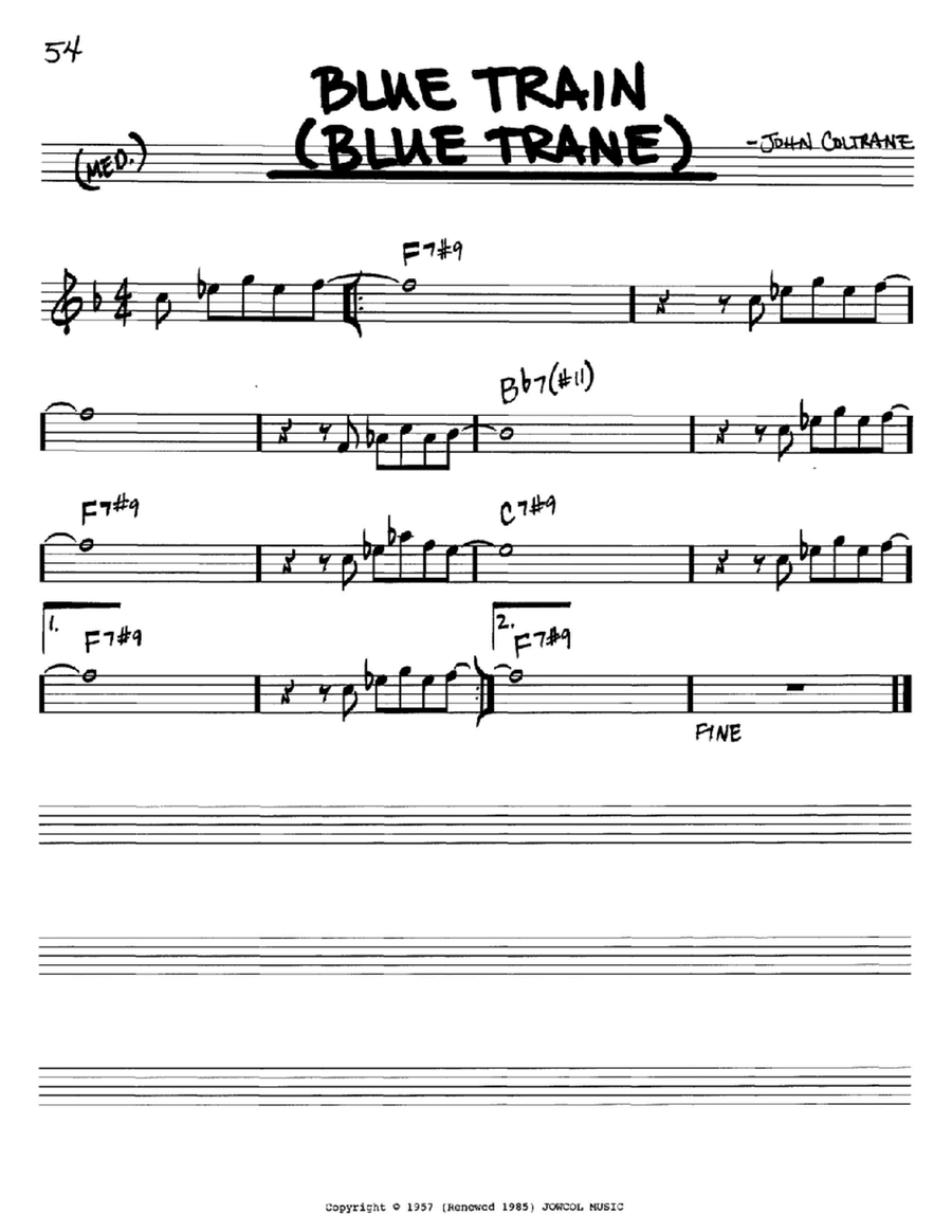 Blue Train (Blue Trane) Piano scores gallery preview page 1