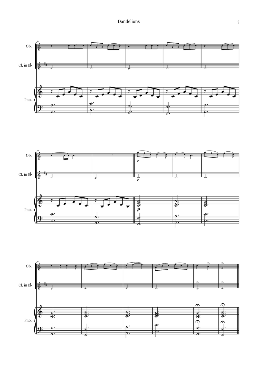 Dandelions Woodwind Duet scores gallery preview page 5