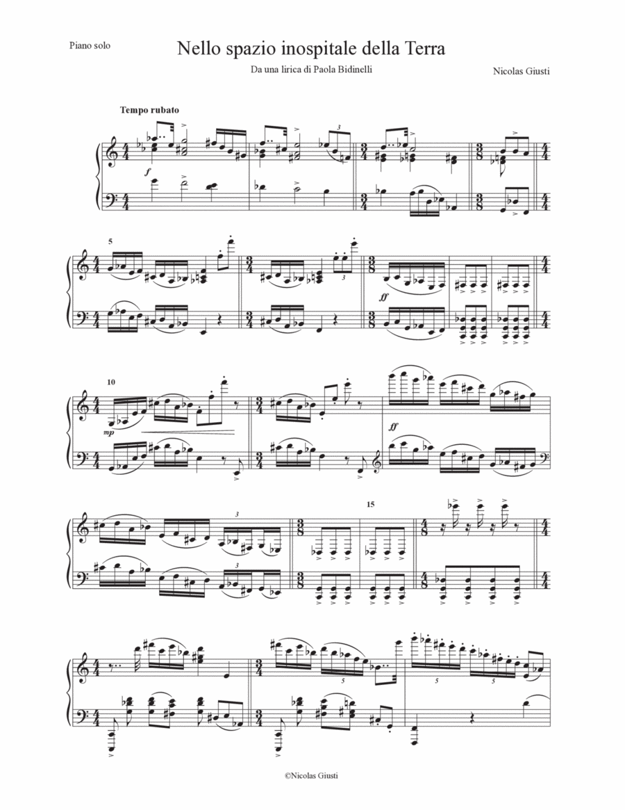 Nello spazio inospitale della terra Piano Solo - Digital Sheet Music