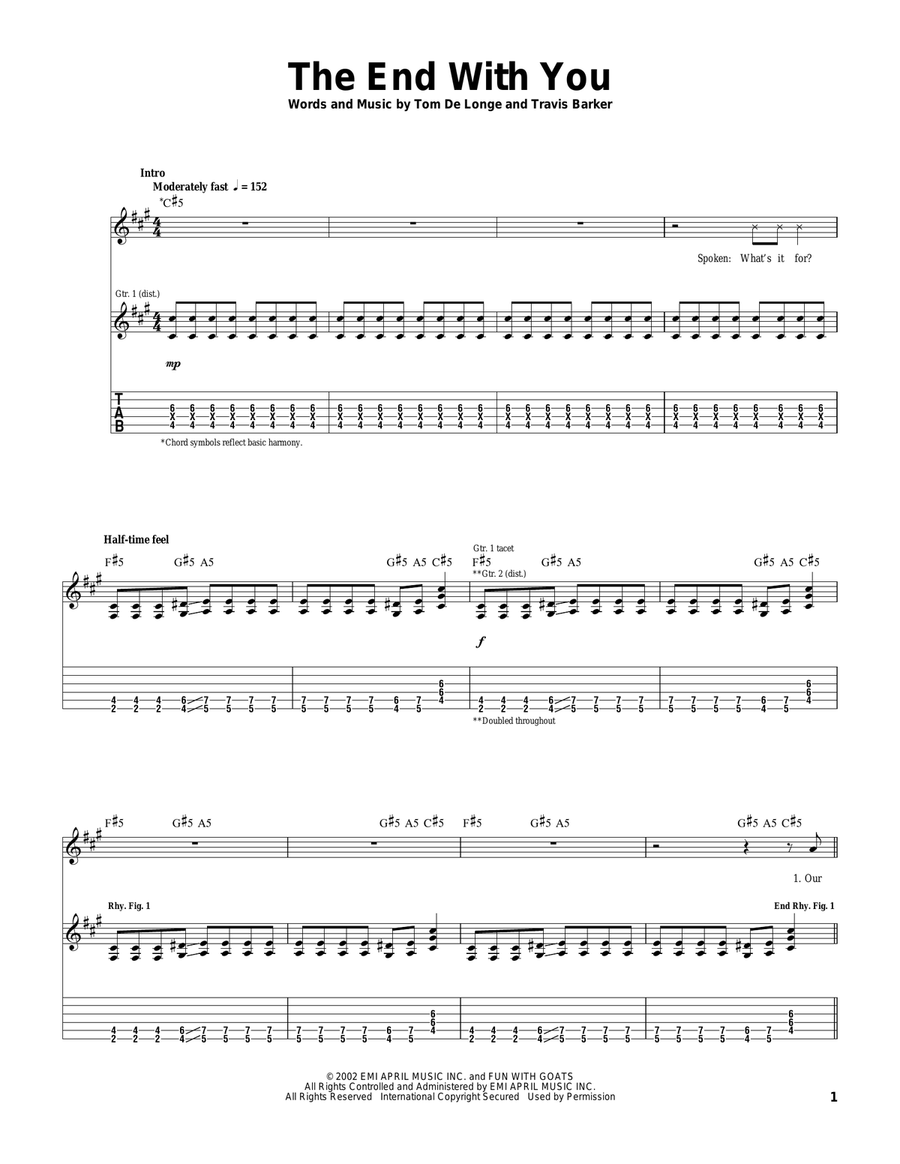 The End With You Guitar Tablature scores gallery preview page 1