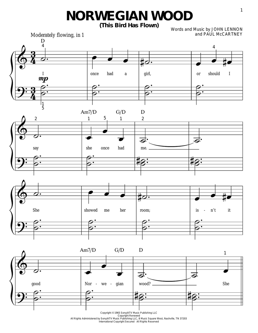 Norwegian Wood (This Bird Has Flown) Easy Piano scores gallery preview page 1