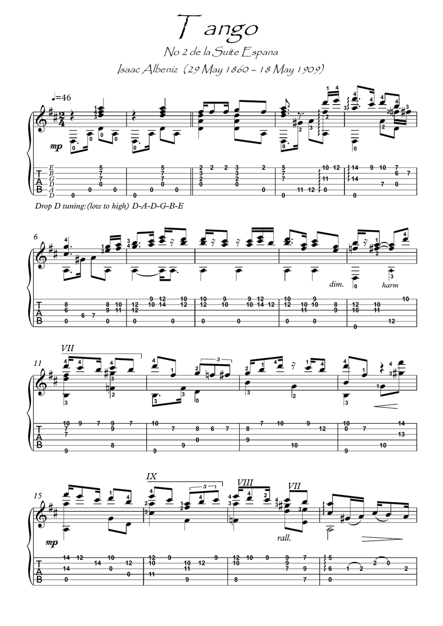 Tango by Albeniz guitar solo Acoustic Guitar scores gallery preview page 1