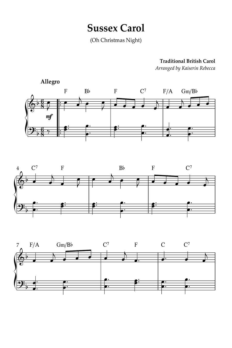 Sussex Carol (Oh Christmas Night) Piano Method scores gallery preview page 1