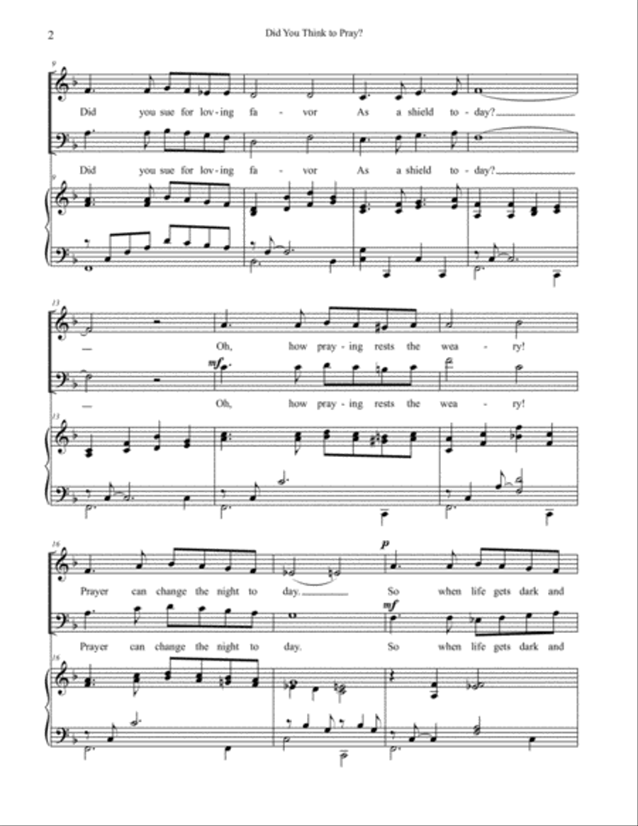 Did You Think to Pray? - Sacred Duet for Soprano and Tenor with Piano Accompaniment Piano Accompaniment scores gallery preview page 3