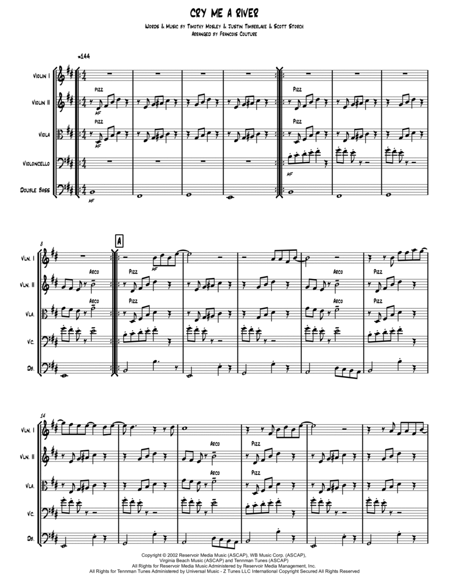 Cry Me A River String Orchestra scores gallery preview page 1