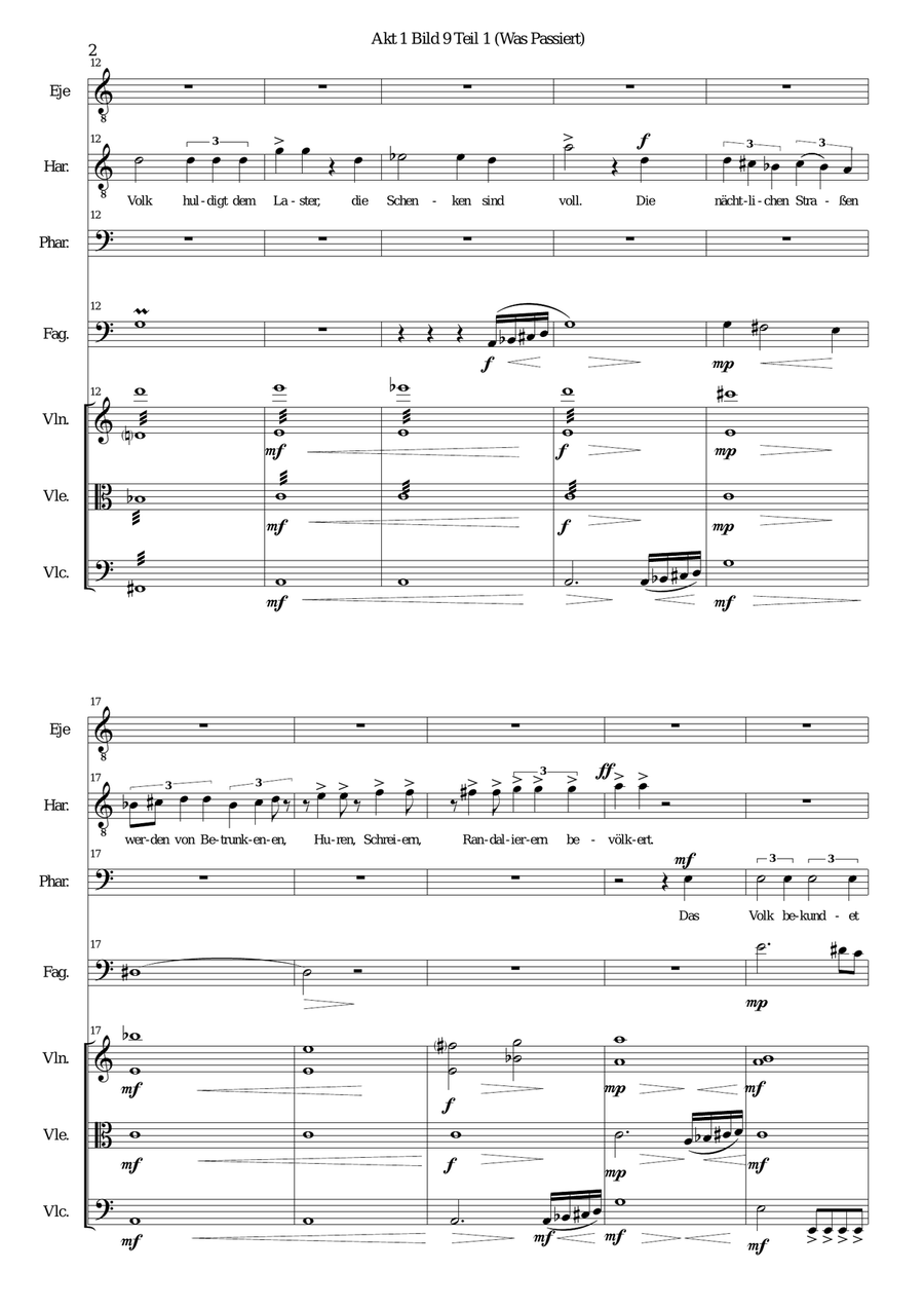 ATON part 12-Was passiert - 2 tenor voices, 1 bass voice, bassoon, strings Tenor Voice scores gallery preview page 2