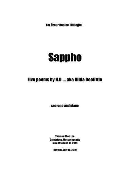 Sappho ... Five Poems by H.D. (2019) for soprano and piano