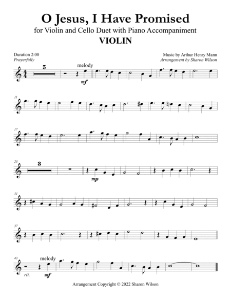 O Jesus, I Have Promised (Violin and Cello Duet with Piano accompaniment) image number null