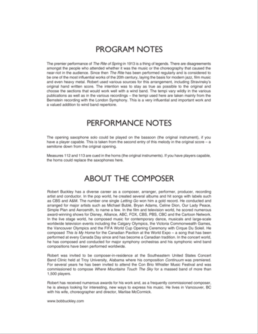 Excerpts from The Rite of Spring - Conductor Score (Full Score) Concert Band scores gallery preview page 2